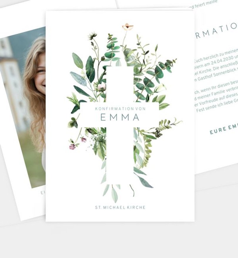 Einladungskarte Konfirmation Green bouquet