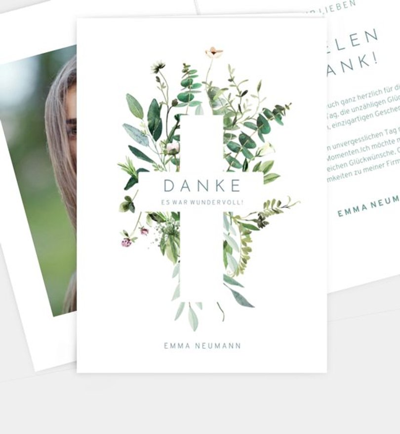 Dankeskarte Firmung Green bouquet