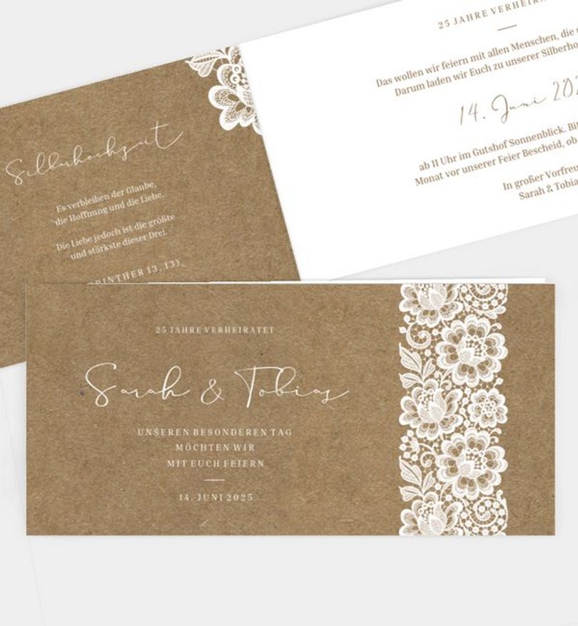 Einladungskarte Silberhochzeit Zartes Blumenband · Vintage
