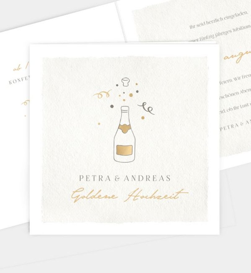 Einladungskarte Goldene-Hochzeit Champagne