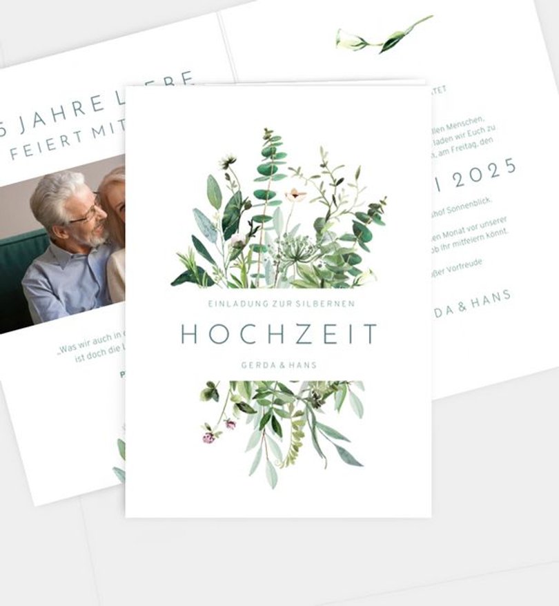 Einladungskarte Silberhochzeit Greenbouquet