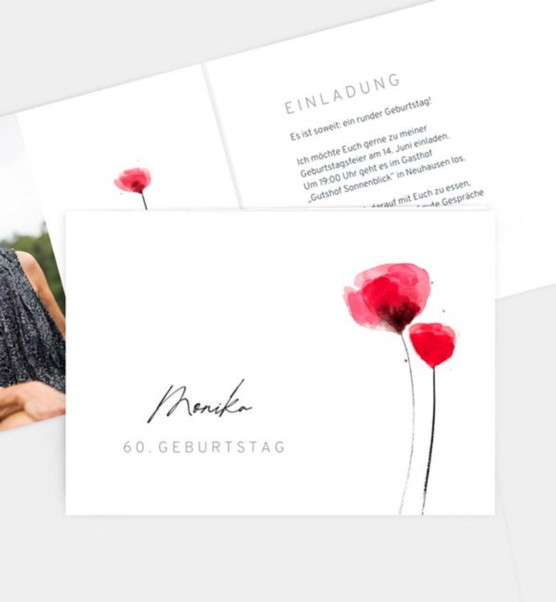 Einladungskarte Geburtstag Mohn