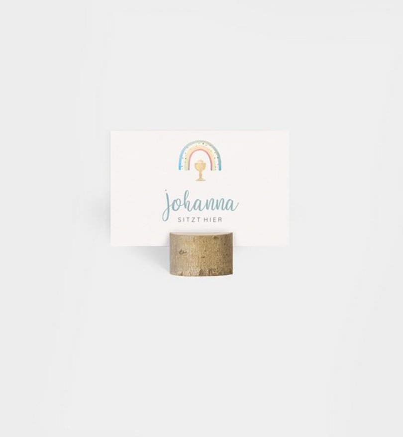 Tischkarte Kommunion Rainbow Aquarell