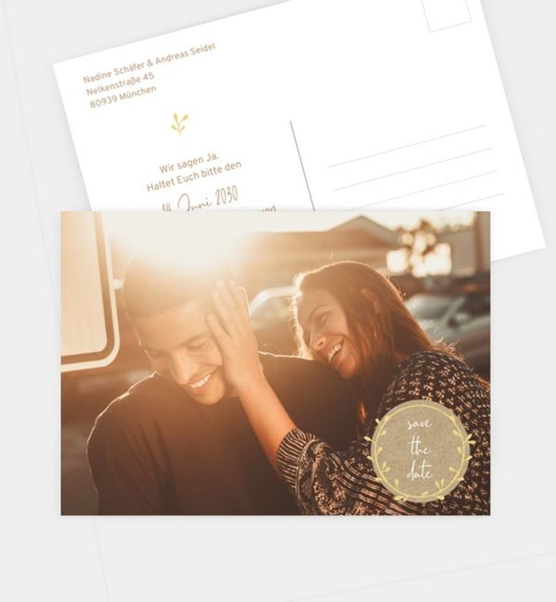 Save-The-Date Karte Hochzeit Craftpaperbutton