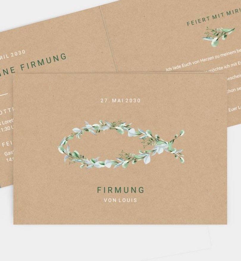 Einladungskarte Firmung Sagenhafter Fisch · Vintage