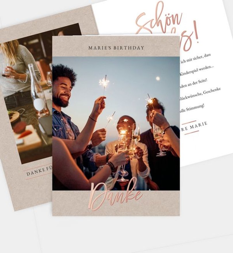 Dankeskarte Geburtstag Rosegold-Crafty