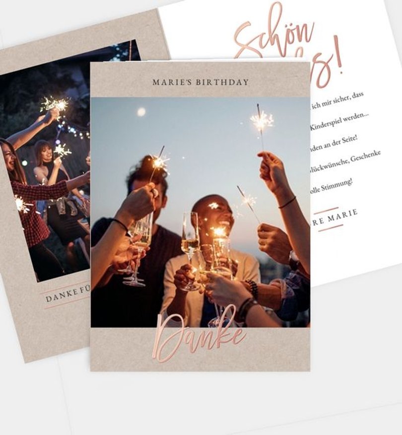 Dankeskarte Geburtstag Rosegold-Crafty