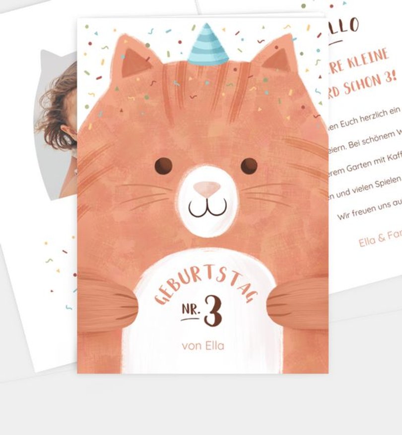 Einladungskarte Kindergeburtstag Confetti Cat