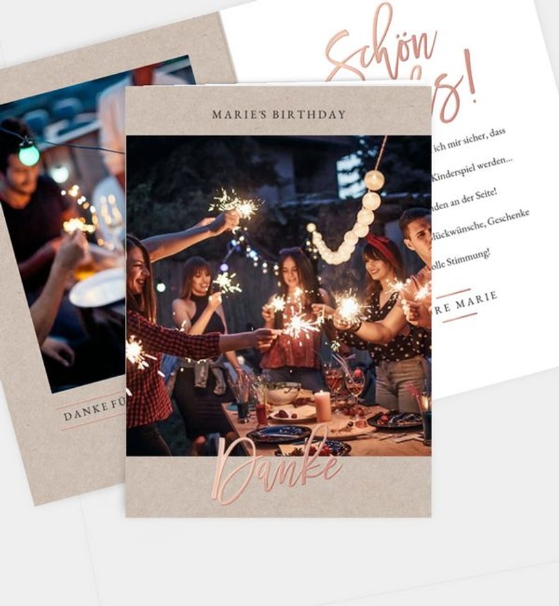 Dankeskarte Geburtstag Rosegold-Crafty