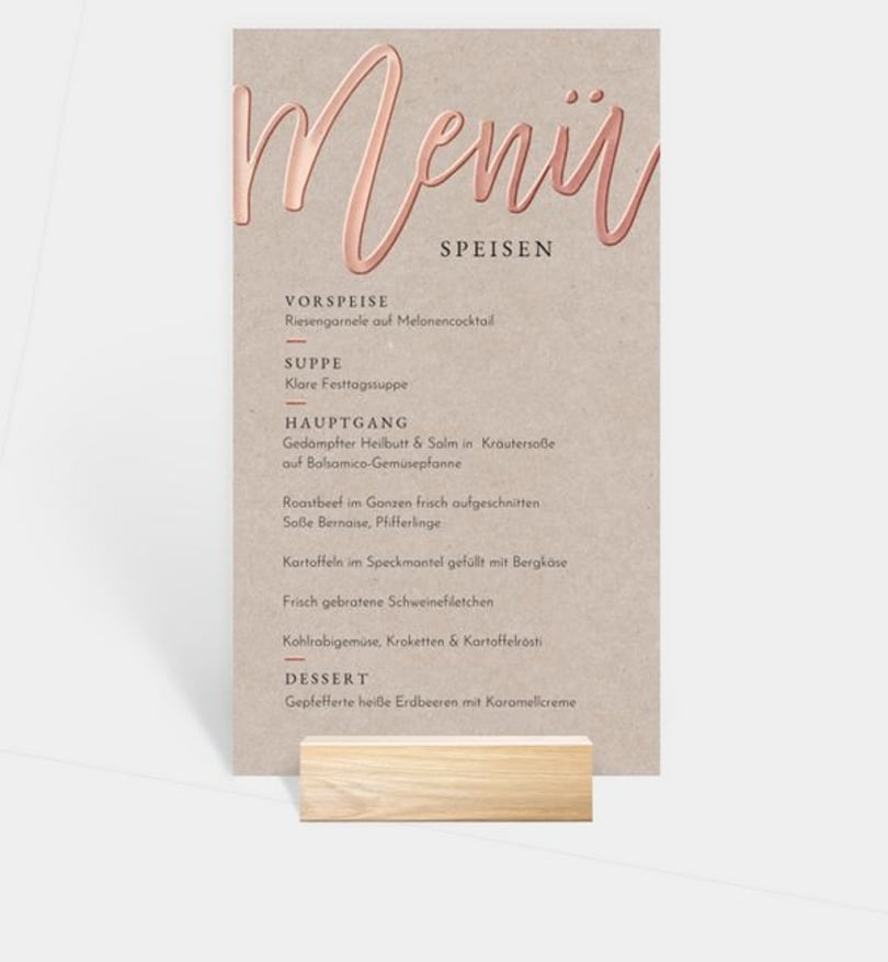 Menükarte Hochzeit Rosegold · Crafty