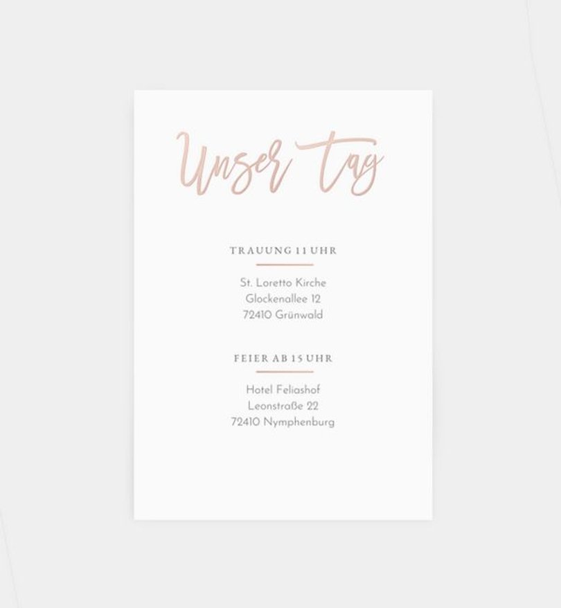 Einlegeblatt bedruckt Hochzeit Rosegold · Crafty