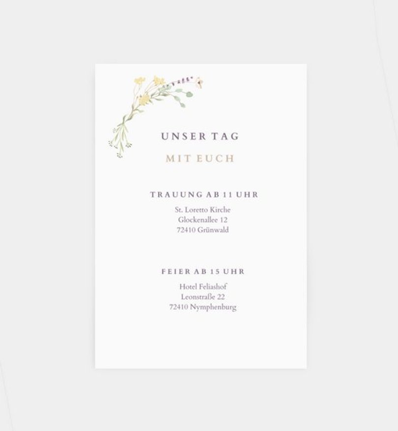 Einlegeblatt bedruckt Hochzeit Blütengarten