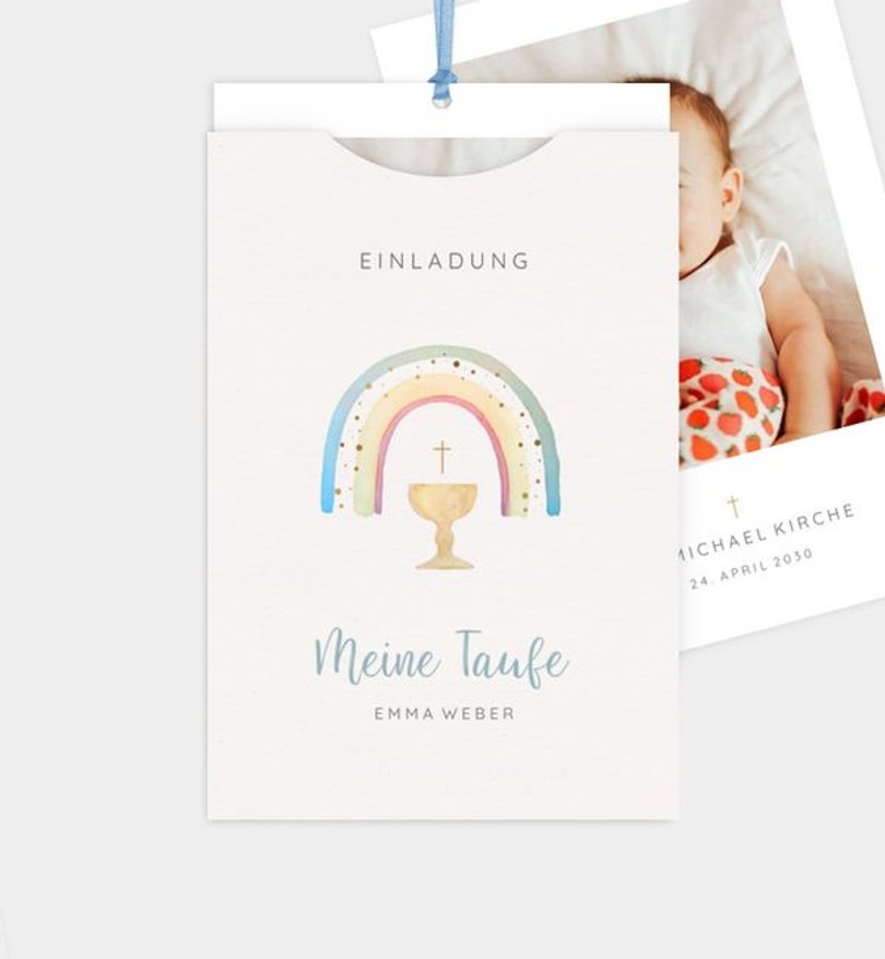 Einladungskarte Taufe Rainbow Aquarell