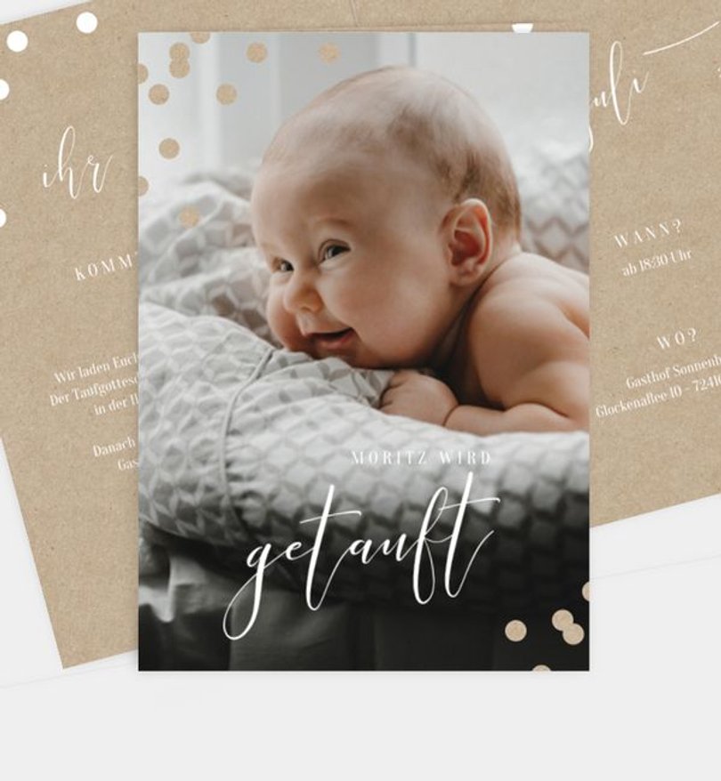 Einladungskarte Taufe Golden Confetti · Crafty