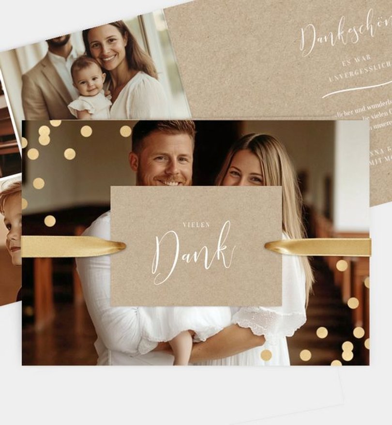Dankeskarte Taufe Golden Confetti · Crafty