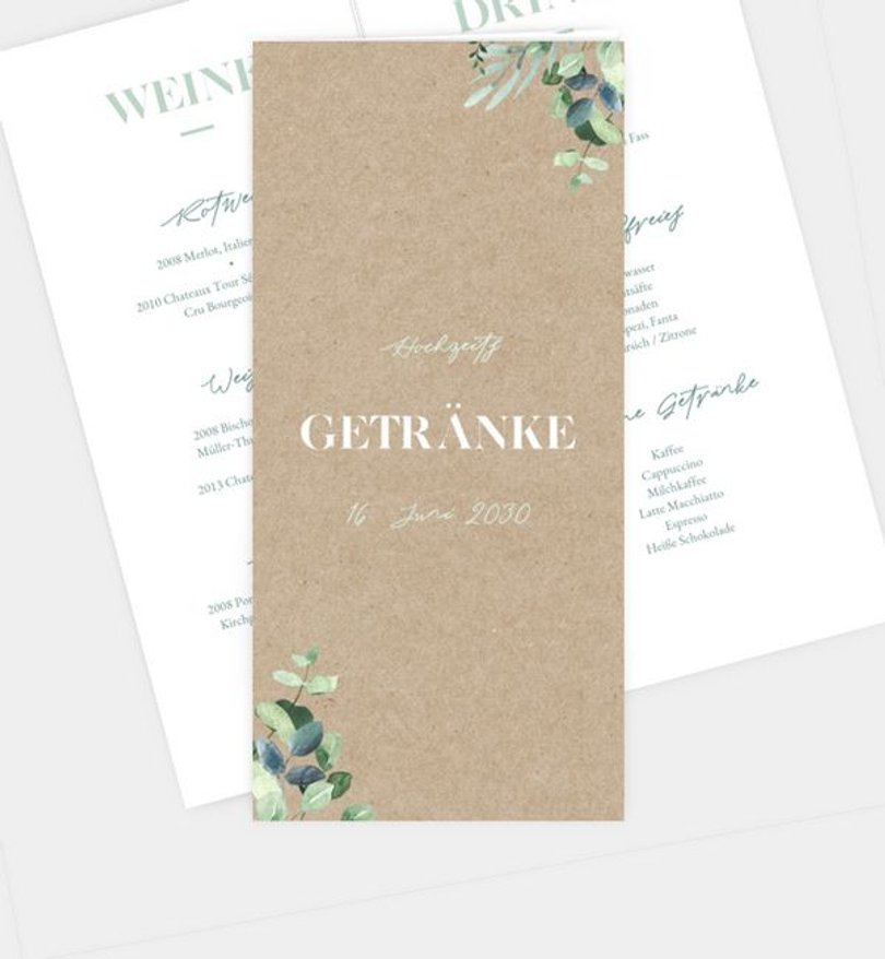 Getränkekarte Hochzeit Minty Flower