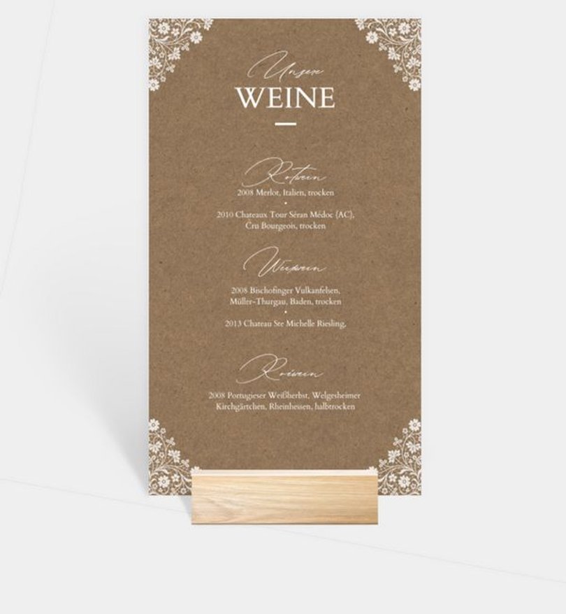 Getränkekarte Hochzeit Vintage Lace