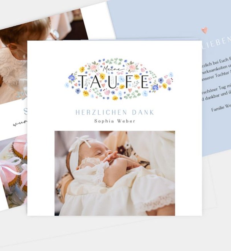 Dankeskarte Taufe Zarter Blütenfisch