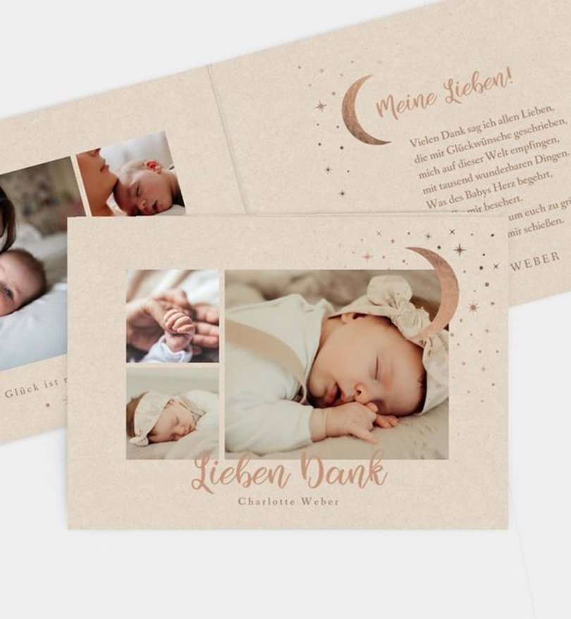 Dankeskarte Geburt Moon and Stars