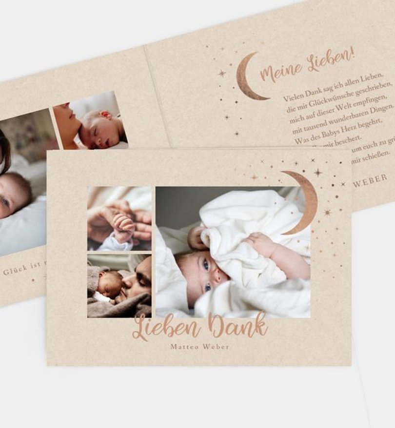 Dankeskarte Geburt Moon and Stars