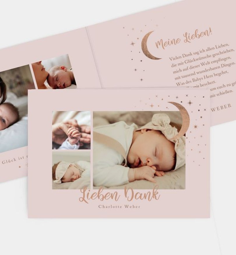 Dankeskarte Geburt Moon and Stars