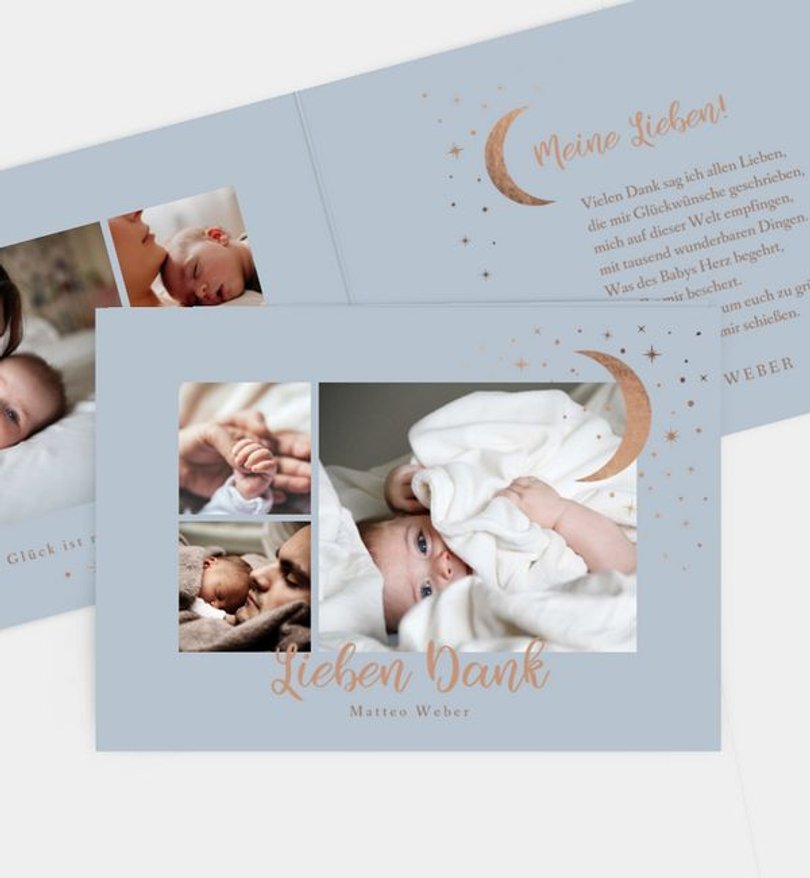Dankeskarte Geburt Moon and Stars