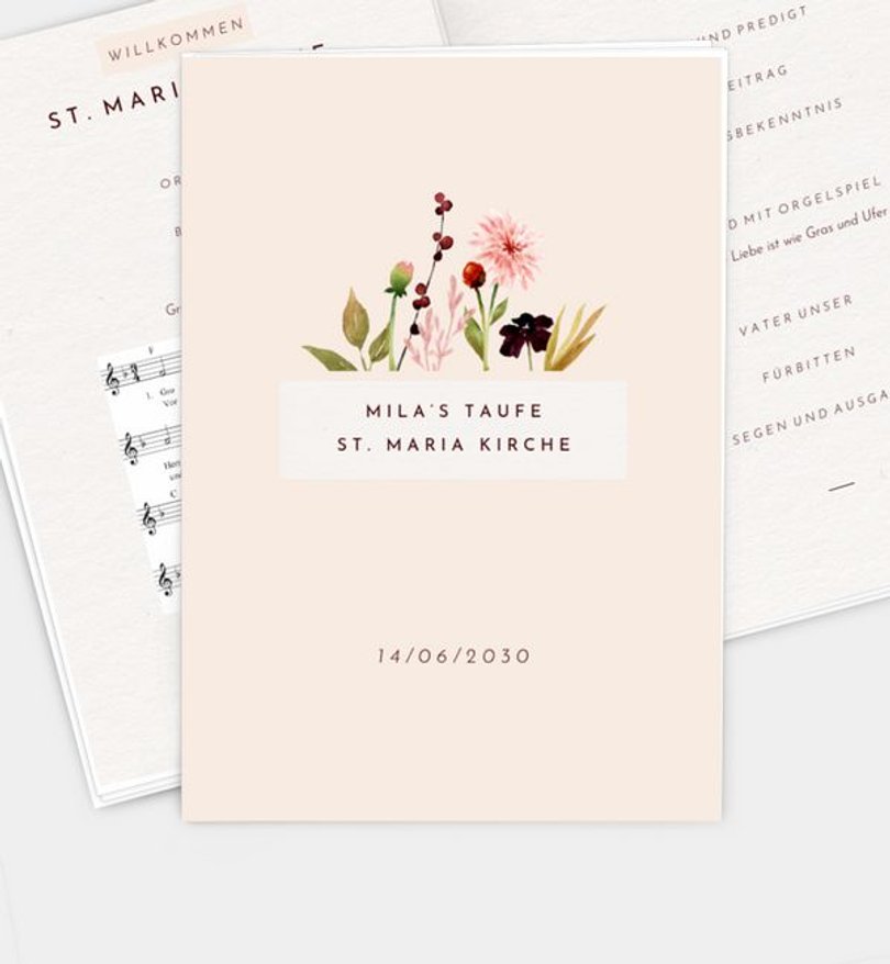 Kirchenheft Taufe Blumenaquarell