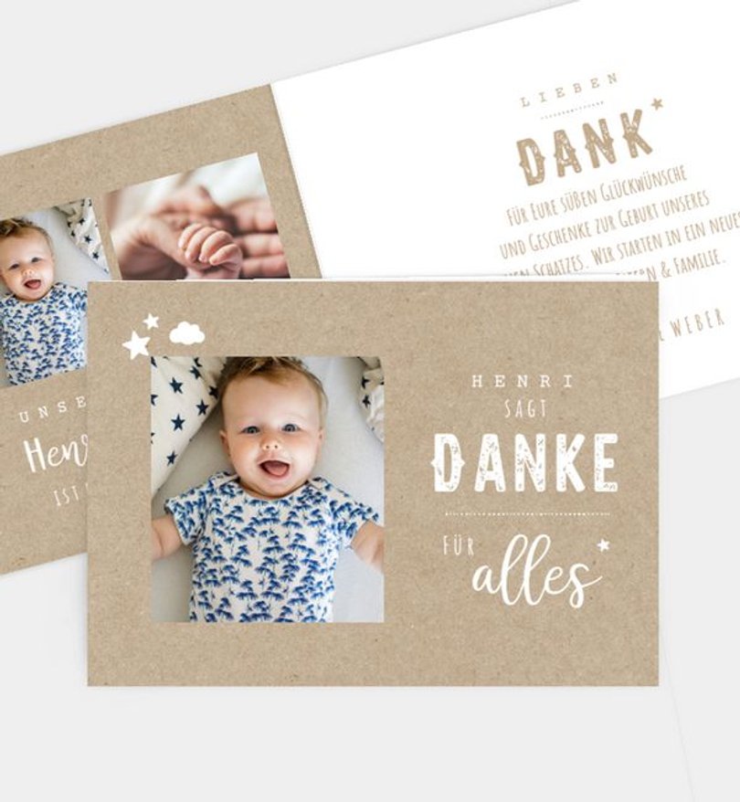 Dankeskarte Geburt Unser Sonnenschein · Crafty