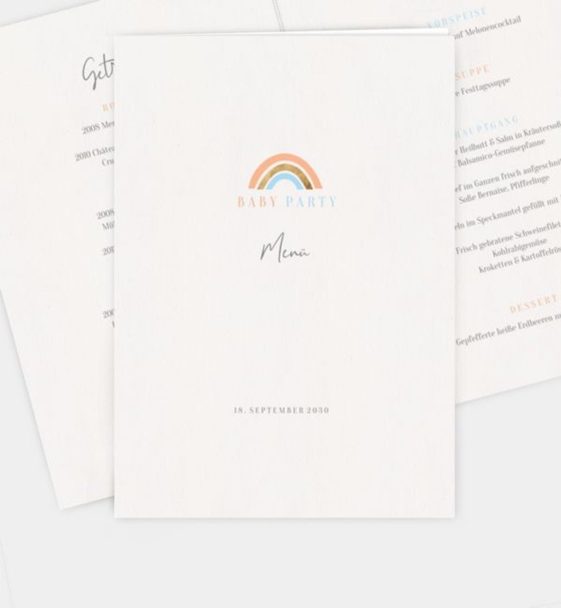 Menükarte Babyshower Regenbogen