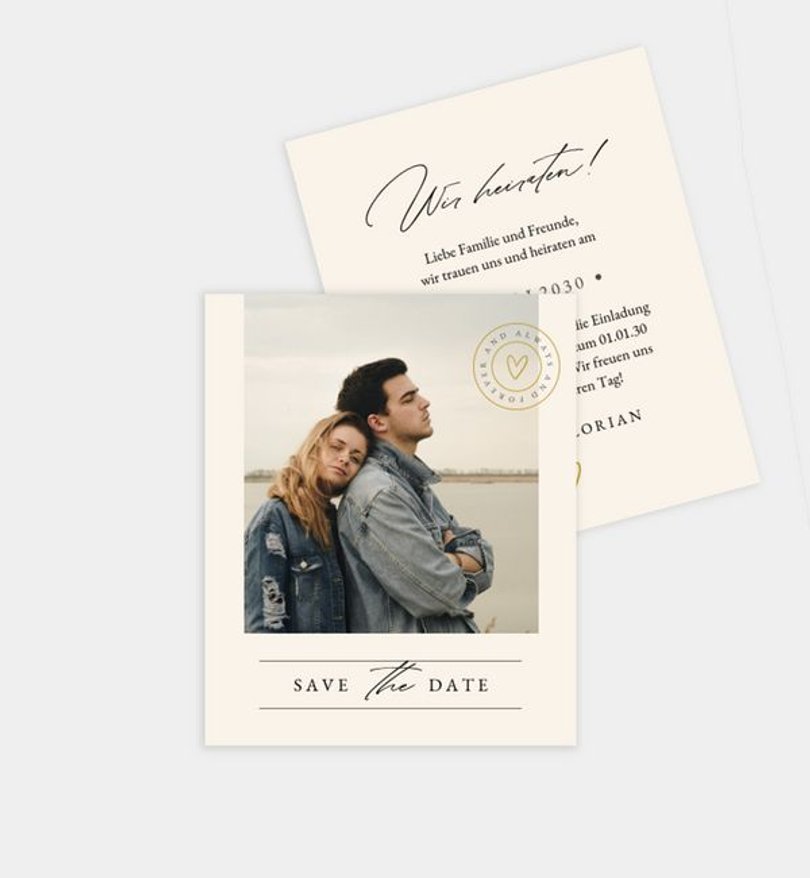 Save-The-Date Karte Hochzeit Stempel