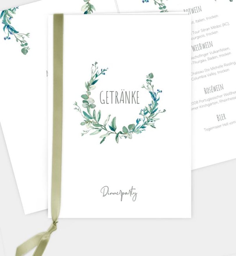 Getränkekarte Dinner Soft Green