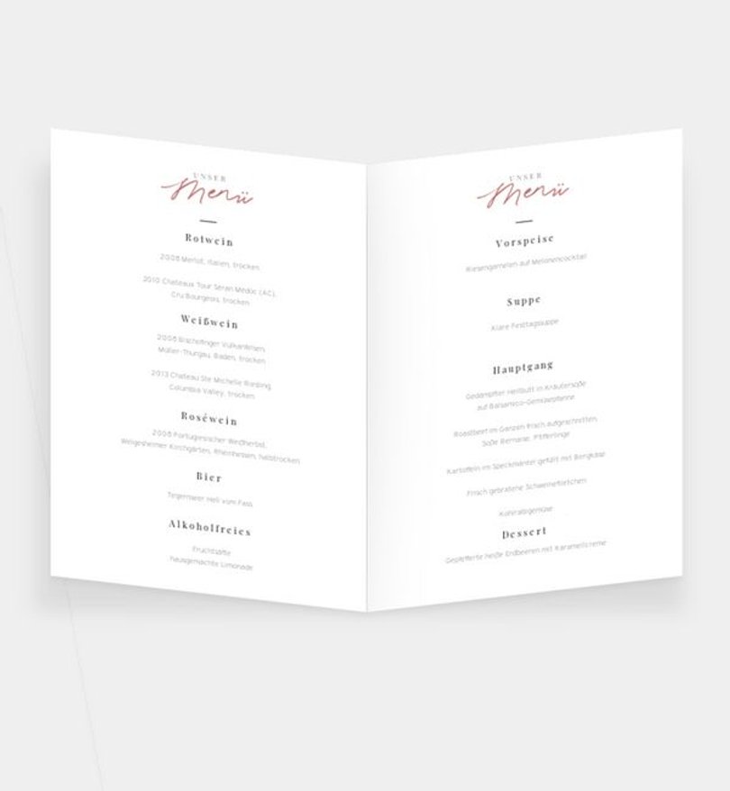 Einleger - Menükarte Hochzeit Blanko Design