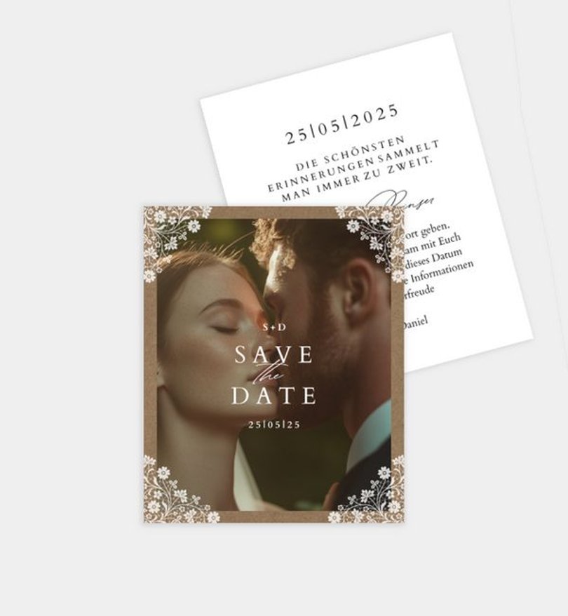 Save-The-Date Karte Hochzeit Vintage Lace