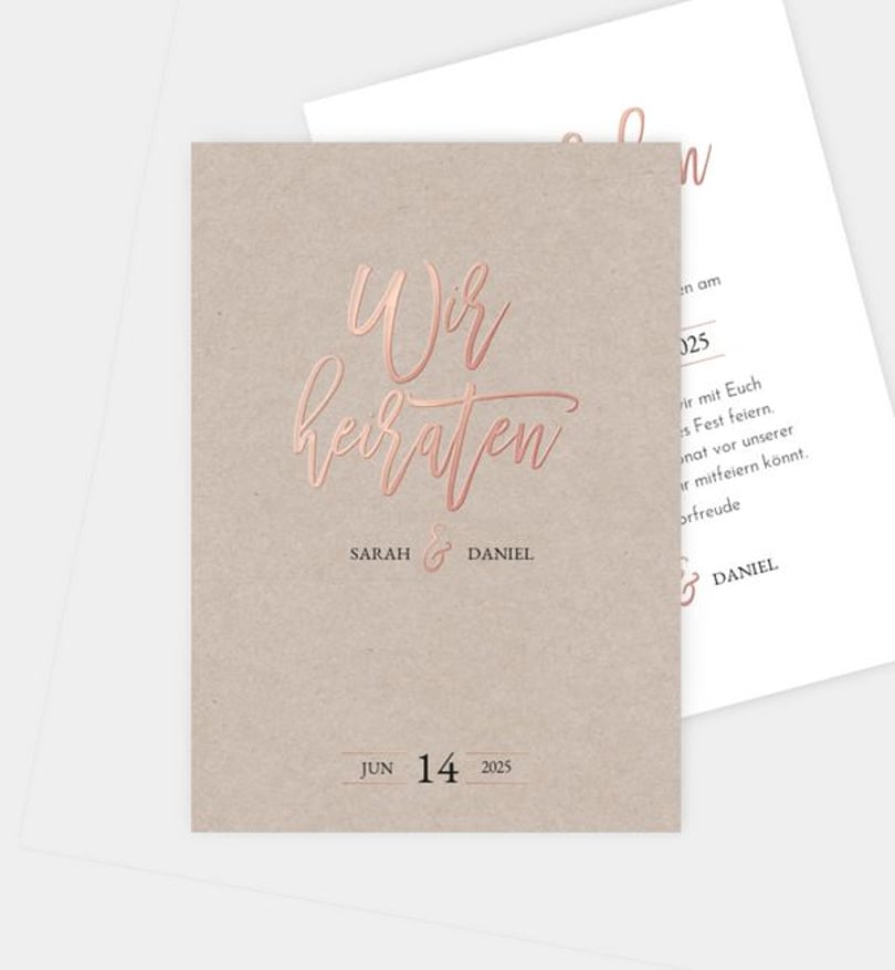 Einladungskarte Hochzeit Rosegold · Crafty