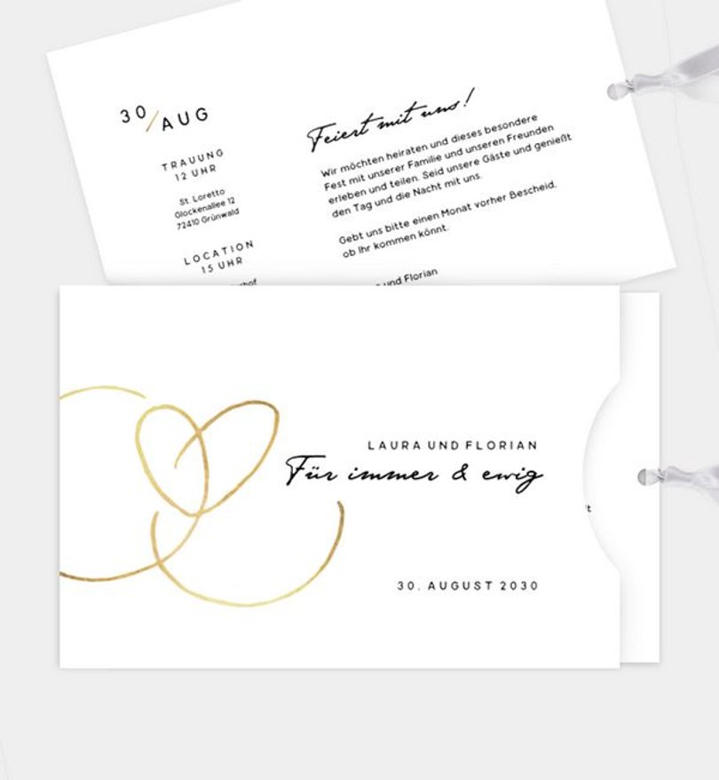 Einladungskarte Hochzeit Ewiges Herzgold