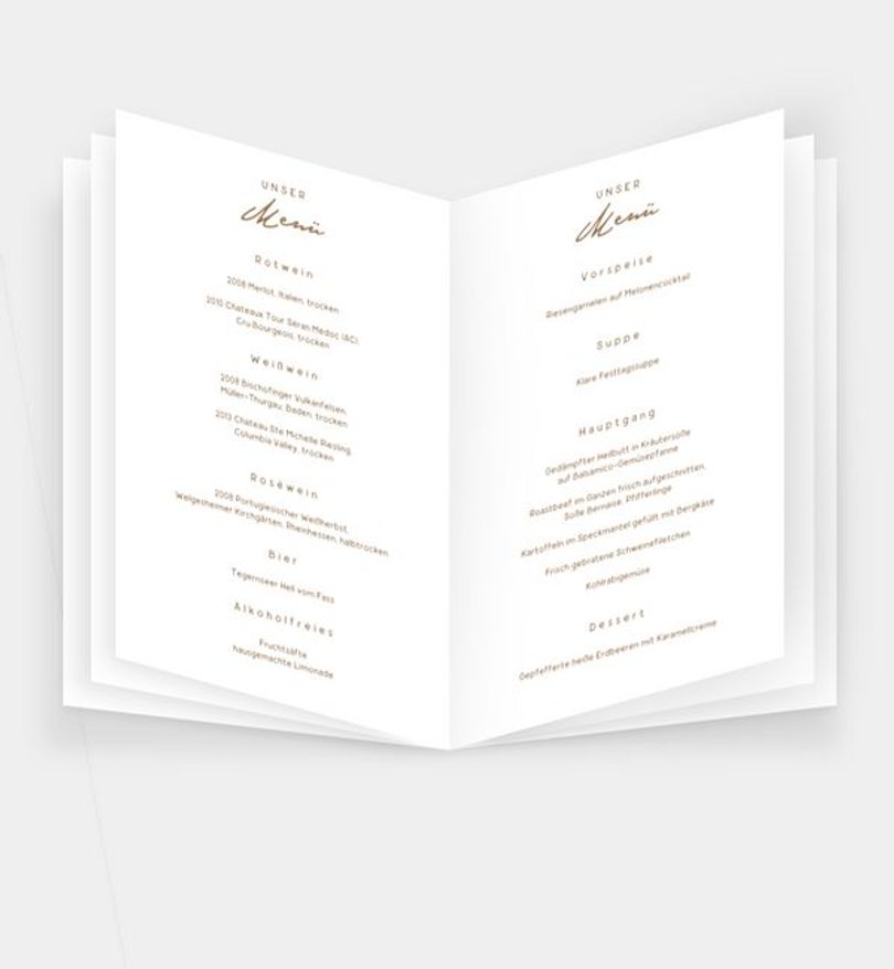 Einleger - Menükarte Hochzeit Ewiges Herzgold · Crafty