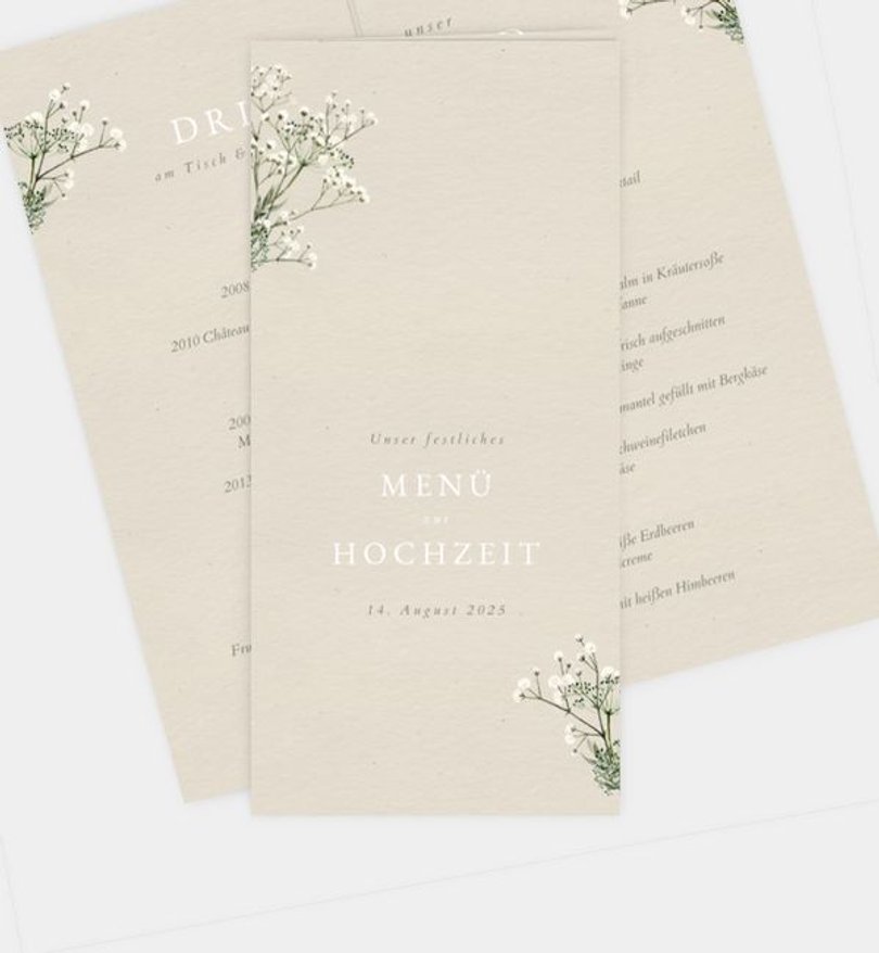 Menükarte Hochzeit Zarter Ausdruck