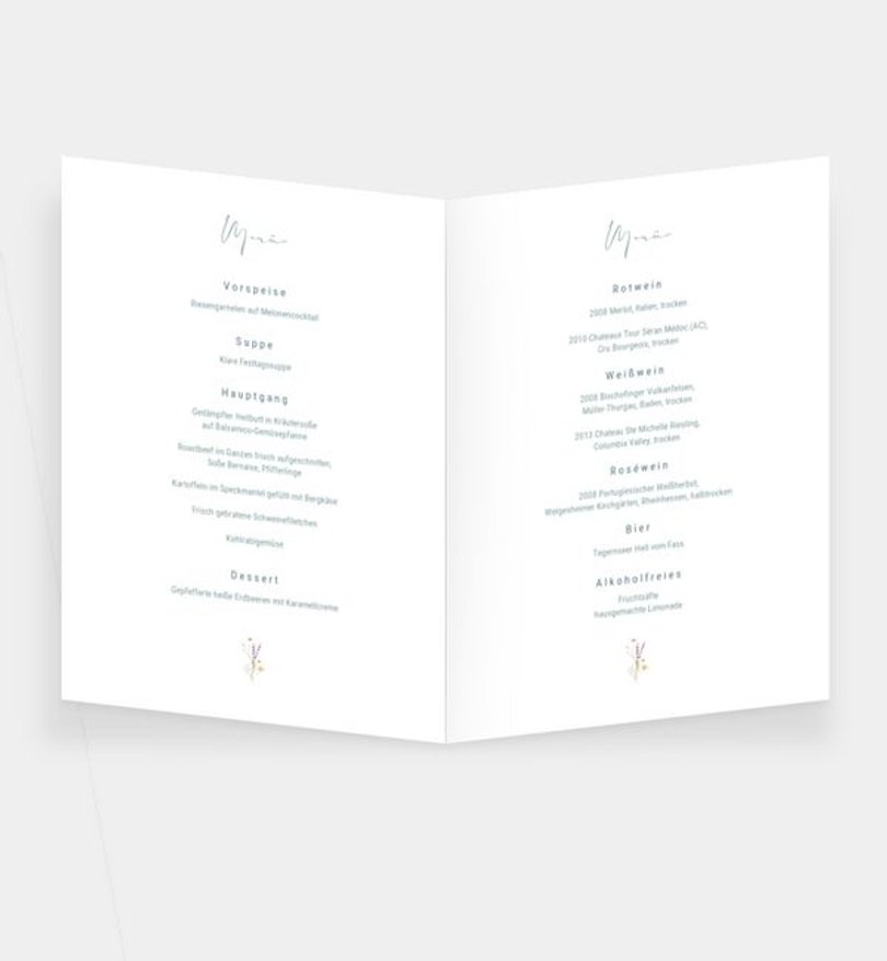 Einleger - Menükarte Hochzeit Decent Summer