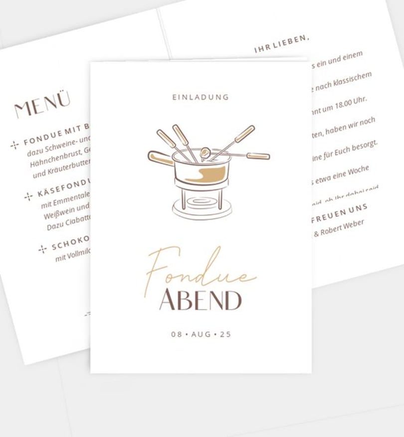 Einladungskarte Dinner Fondue