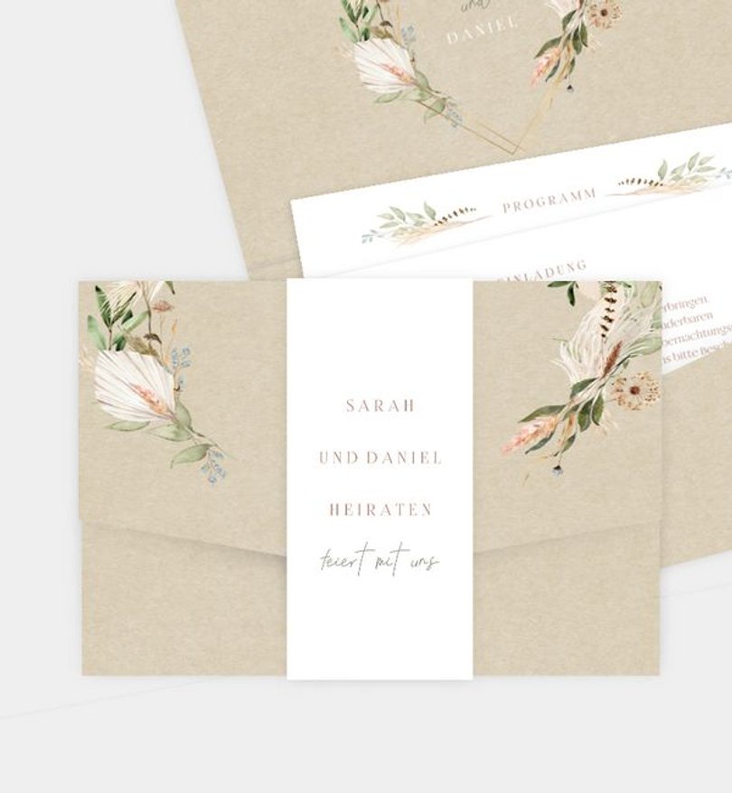 Einladungskarte Hochzeit Boho Kranz