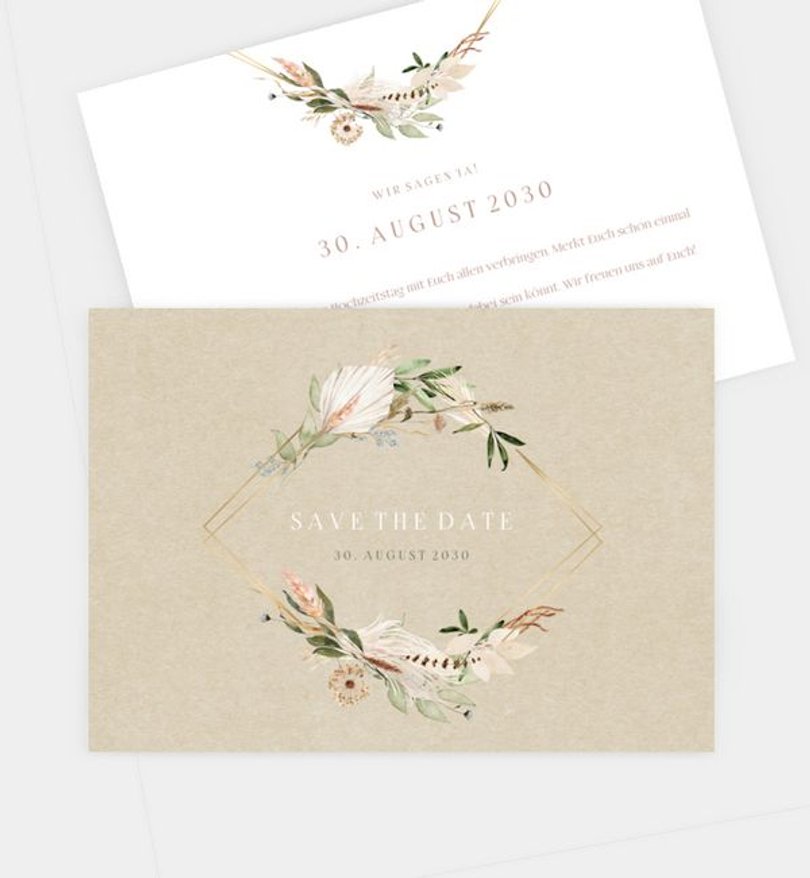 Save-The-Date Karte Hochzeit Boho Kranz