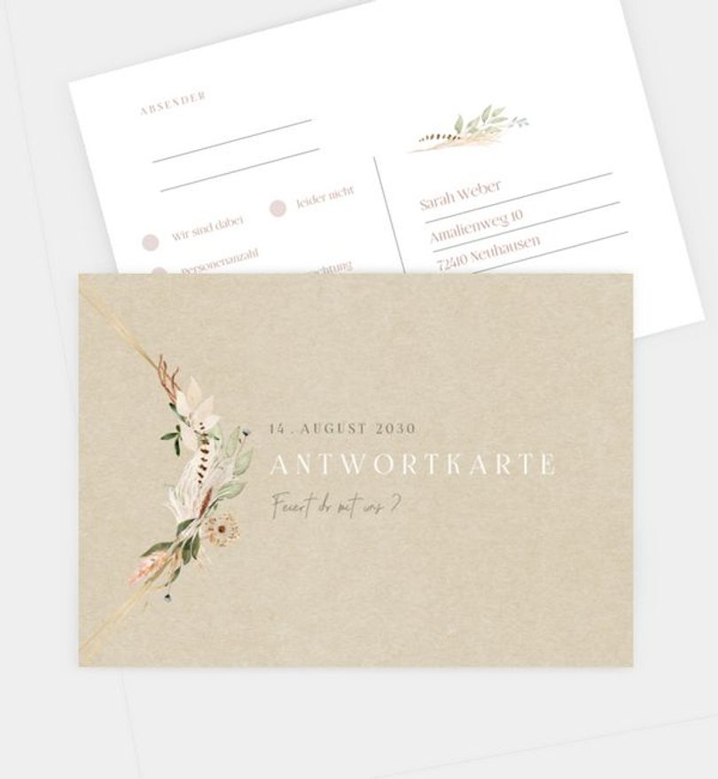 Antwortkarte Hochzeit Boho Kranz