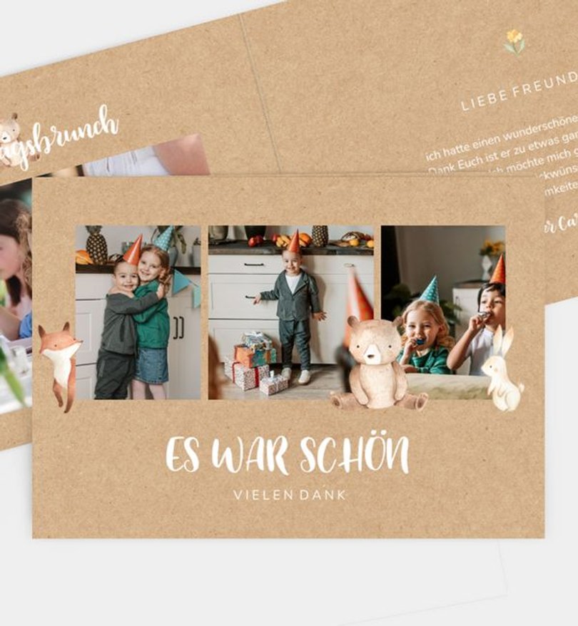 Dankeskarte Kindergeburtstag Forest Friends · Vintage