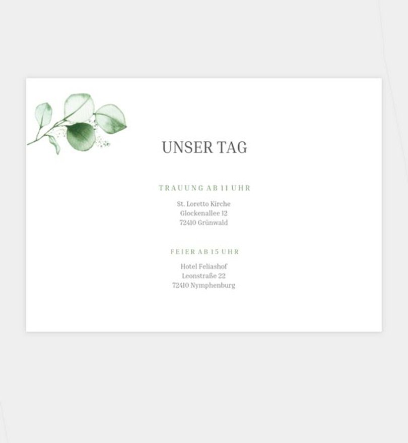 Einlegeblatt bedruckt Hochzeit Sweet Eucalyptus
