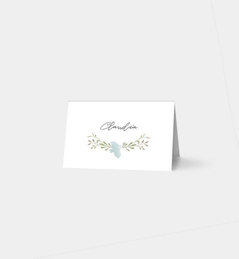 Tischkarte Taufe Birds & Flowers