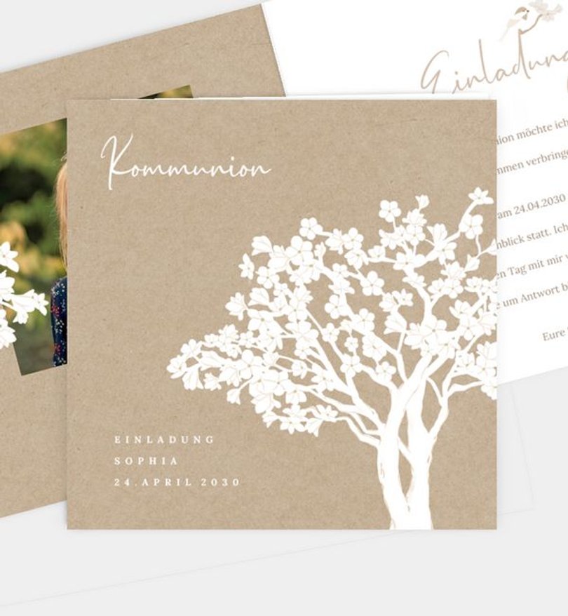 Einladungskarte Kommunion Kirschblüten