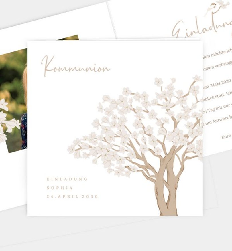 Einladungskarte Kommunion Kirschblüten