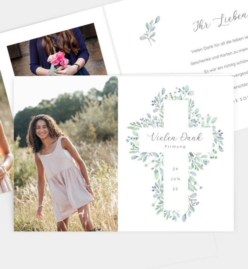 Dankeskarte Firmung Greenery Cross