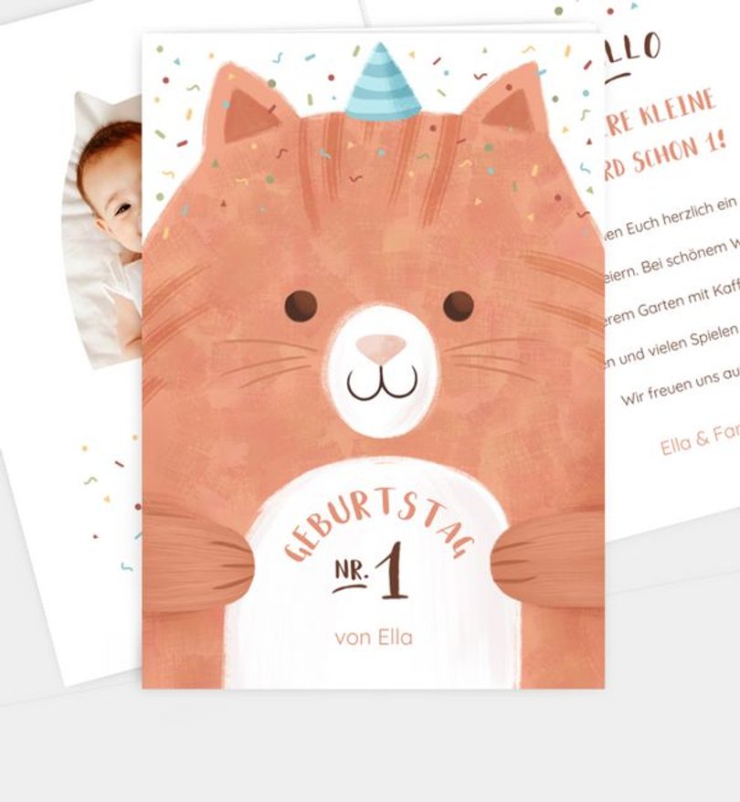 Einladungskarte Kindergeburtstag Confetti Cat