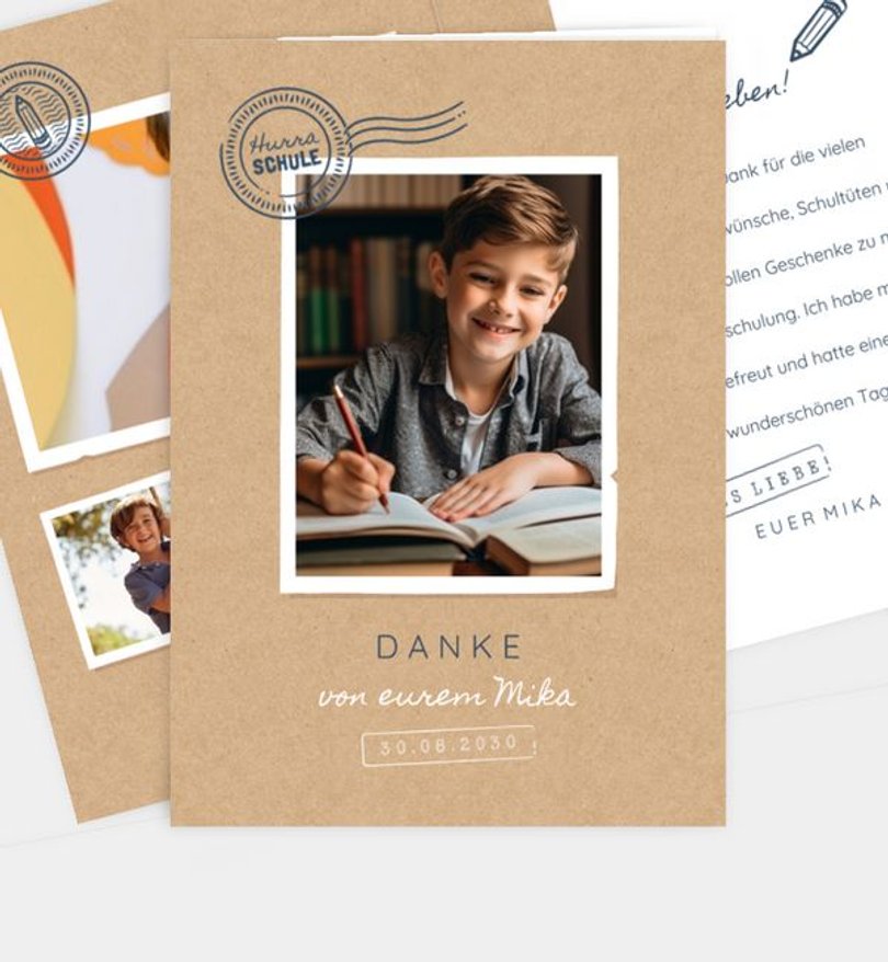 Dankeskarte Einschulung New Journey · Crafty